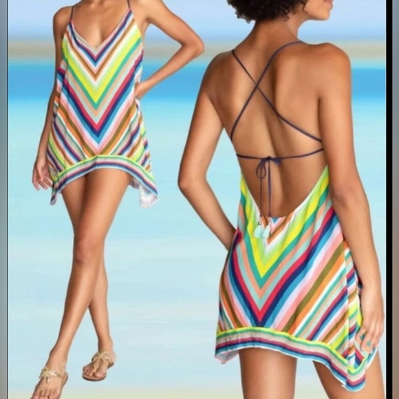 Trina Turk Multicolored Rainbow Dress Coverup Open Back SZ L - Picture 1 of 9